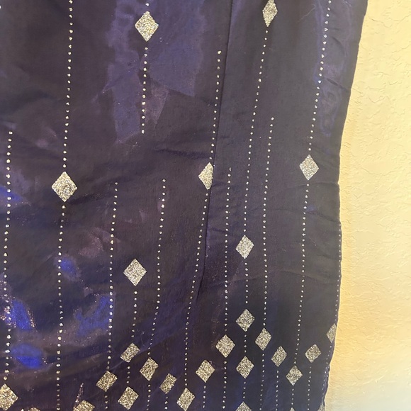 Vintage Positive Attitude Navy Blue Dress with Silver Accents, Party Cocktail - Picture 3 of 9